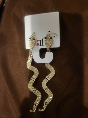 Gold Crystal Snake Drop Earrings by